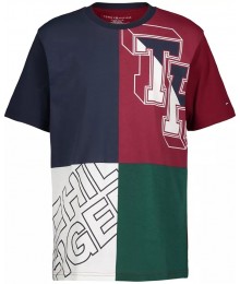 Tommy Hilfiger Blue/Maroon/White Color Block TH Tee Shirt